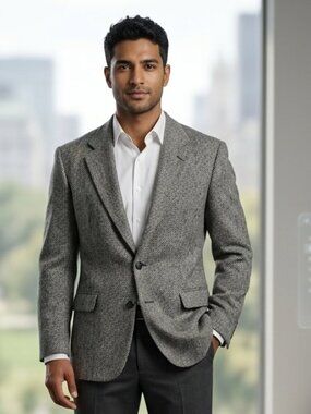 London Square Silk Jacket Size 46R Black White men's 100% Silk Sport Coat Blazer